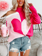 Load image into Gallery viewer, Valentine's Day Heart Turtleneck Cold Shoulder Sweater
