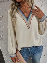 Load image into Gallery viewer, Contrast V-Neck Long Sleeve Blouse
