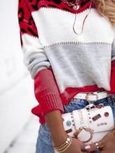 Load image into Gallery viewer, Leopard Color Block Round Neck Long Sleeve Sweater

