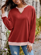 Load image into Gallery viewer, Contrast Round Neck Long Sleeve Sweatshirt
