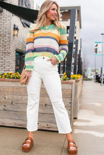 Load image into Gallery viewer, Openwork Contrast Striped Round Neck Knit Top
