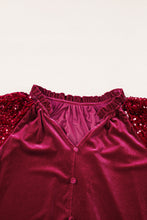 Load image into Gallery viewer, Sequin Notched Long Sleeve Blouse
