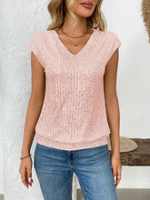 Load image into Gallery viewer, Sequin V-Neck Cap Sleeve Top
