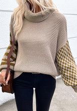 Load image into Gallery viewer, Striped &amp; Checkered Turtleneck Dropped Shoulder Sweater
