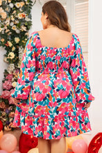 Load image into Gallery viewer, Plus Size Smocked Floral Square Neck Balloon Sleeve Dress
