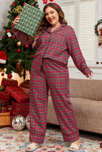 Load image into Gallery viewer, Plus Size Plaid Collared Neck Top and Pants Lounge Set
