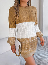 Load image into Gallery viewer, Cable-Knit Round Neck Color Block Sweater Dress
