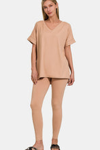 Load image into Gallery viewer, Zenana Full Size V-Neck Rolled Short Sleeve T-Shirt and Leggings Lounge Set
