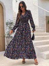 Load image into Gallery viewer, Smocked Printed V-Neck Flounce Sleeve Dress
