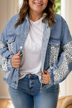 Load image into Gallery viewer, Plus Size Leopard Long Sleeve Denim Jacket
