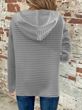 Load image into Gallery viewer, Full Size Texture Button Detail Drawstring Long Sleeve Hoodie
