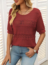 Load image into Gallery viewer, Mandy Openwork Round Neck Half Sleeve Knit Top
