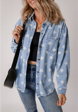 Load image into Gallery viewer, Raw Hem Star Collared Neck Denim Top
