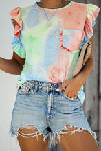 Load image into Gallery viewer, Ruffled Printed Round Neck Cap Sleeve T-Shirt
