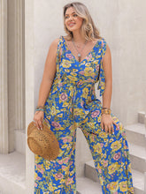 Load image into Gallery viewer, Plus Size Printed V-Neck Wide Leg Jumpsuit
