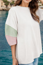 Load image into Gallery viewer, Color Block Round Neck Dropped Shoulder Blouse
