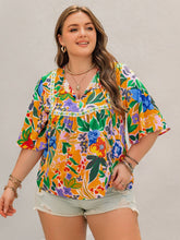 Load image into Gallery viewer, Plus Size Printed Tie Neck Half Sleeve Blouse
