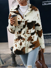 Load image into Gallery viewer, Cow Print Collared Neck Button Up Fuzzy Jacket
