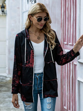 Load image into Gallery viewer, Shiny Full Size Drawstring Printed Zip Up Long Sleeve Jacket
