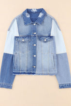 Load image into Gallery viewer, Distressed Button Up Drop Shoulder Denim Jacket
