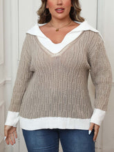 Load image into Gallery viewer, Plus Size Contrast Trim Collared Neck Sweater
