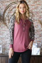 Load image into Gallery viewer, Heimish Full Size Snakeskin Print Raglan Sleeve Half Button Top
