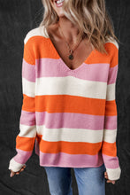 Load image into Gallery viewer, Color Block V-Neck Long Sleeve Sweater
