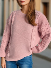 Load image into Gallery viewer, Cable-Knit Round Neck Long Sleeve Sweater
