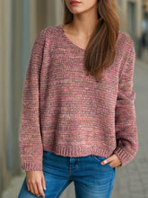 Load image into Gallery viewer, Heathered V-Neck Long Sleeve Sweater
