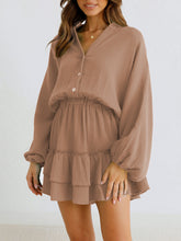 Load image into Gallery viewer, Ruffled Notched Balloon Sleeve Mini Dress
