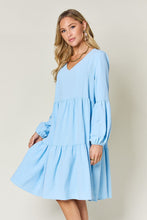 Load image into Gallery viewer, Double Take Full Size V-Neck Balloon Sleeve Tiered Dress with Pockets
