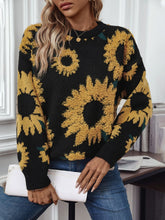 Load image into Gallery viewer, Sunflower Round Neck Long Sleeve Sweater
