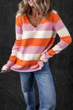 Load image into Gallery viewer, Color Block V-Neck Long Sleeve Sweater
