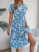 Load image into Gallery viewer, Tied Pleated Printed Short Sleeve Dress
