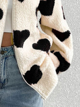 Load image into Gallery viewer, Heart Zip Up Drop Shoulder Furry Jacket
