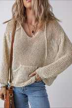 Load image into Gallery viewer, Openwork Dropped Shoulder Hooded Knit Top
