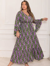 Load image into Gallery viewer, Plus Size Printed V-Neck Long Sleeve Maxi Dress
