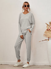 Load image into Gallery viewer, Full Size Round Neck Dropped Shoulder Top and Joggers Lounge Set
