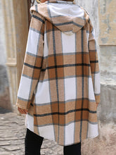 Load image into Gallery viewer, Drawstring Plaid Zip Up Long Sleeve Hooded Outerwear

