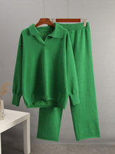 Load image into Gallery viewer, Johnny Collar Long Sleeve Top and Pants Sweater Set
