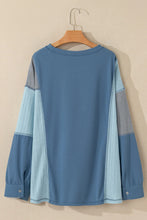 Load image into Gallery viewer, Patchwork Color Block Round Neck Long Sleeve Top
