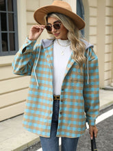 Load image into Gallery viewer, Drawstring Plaid Long Sleeve Hooded Jacket

