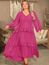 Load image into Gallery viewer, Plus Size Ruffled V-Neck Long Sleeve Dress
