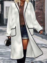 Load image into Gallery viewer, Full Size Contrast Trim Long Sleeve Coat with Pockets
