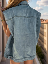 Load image into Gallery viewer, Pocketed Button Up Cap Sleeve Denim Jacket
