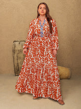 Load image into Gallery viewer, Plus Size Printed Notched Long Sleeve Maxi Dress
