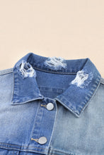 Load image into Gallery viewer, Distressed Button Up Drop Shoulder Denim Jacket
