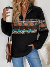 Load image into Gallery viewer, Quarter Zip Geometric Long Sleeve Sweatshirt
