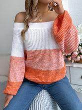 Load image into Gallery viewer, Color Block Off-Shoulder Long Sleeve Sweater
