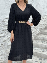 Load image into Gallery viewer, Full Size Swiss Dot V-Neck Long Sleeve Midi Dress
